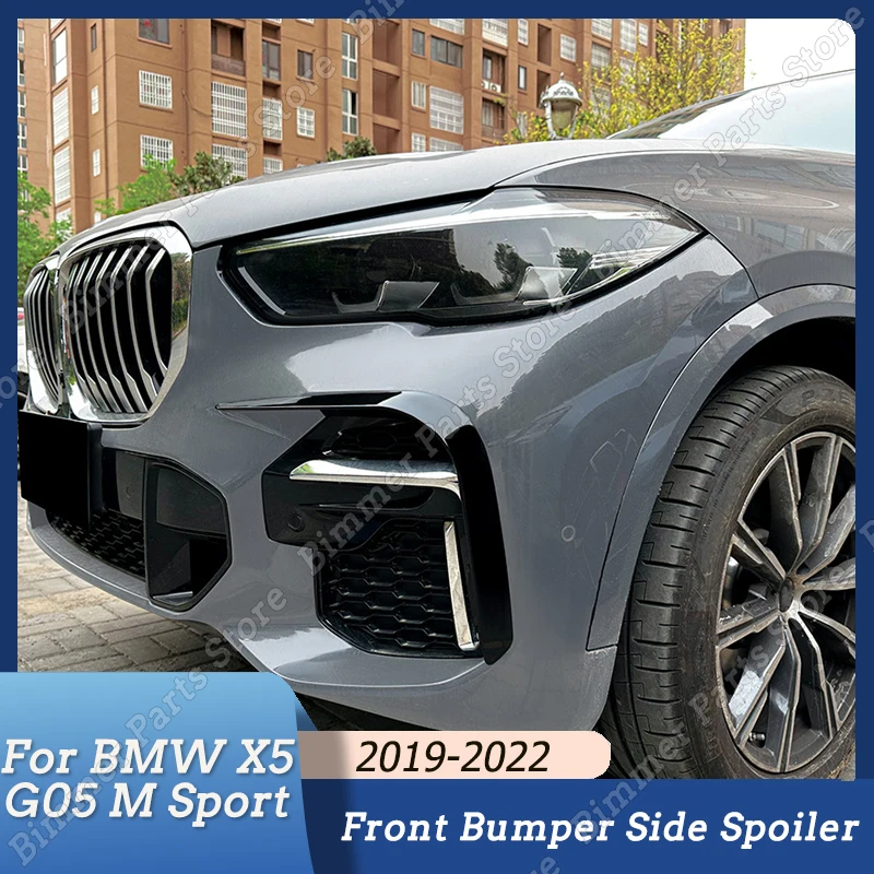 

For BMW X5 G05 M Sport 2019-2022 2Pcs Car Front Bumper Lip Spoiler Gloss Black Fog Lamp Frames Grille Trim Cover Side Splitters