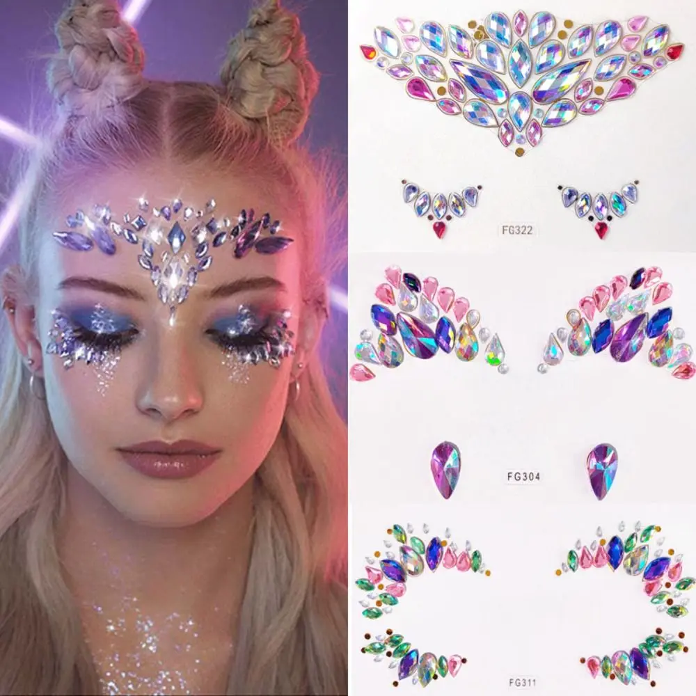 

3D Sexy Face Tattoo Stickers Temporary Tattoos Glitter Fake Tattoo Rhinestones For Woman Party Face Jewels Tatoo Eyes Sticker