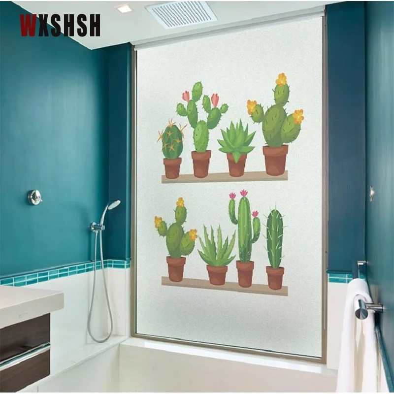 

Custom Size Electrostatic Glass Film Cactus Succulents Pattern PVC Water-Proof Privacy Protection Decorative Tint-Film 40cmx80cm