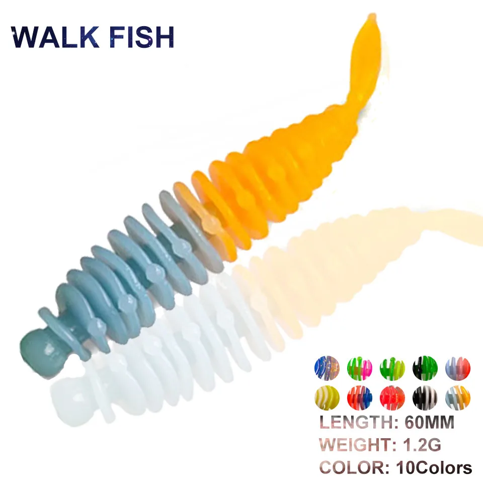 Walk Fish 10 шт. мягкие приманки для рыбалки джиг форель в виде червей 6 см/1 2 г