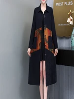 2022 new spring and autumn womens stitching windbreaker long sleeved coat womens ice velvet long coat