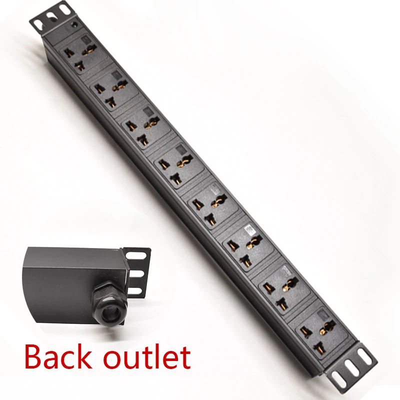 Удлинитель 1U PDU металлический, 250 В, 10 А, 3500 Вт, 2/3/4/5/6/7/8/9/10 розеток