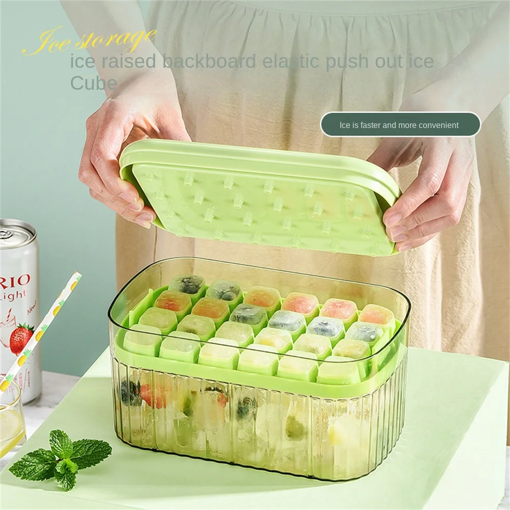 

Large Capacity Ice Mold Household Ice Tray One Key Press Type Food Grade Silicone Refrigerator Ice Storage Box Ice-making Tool