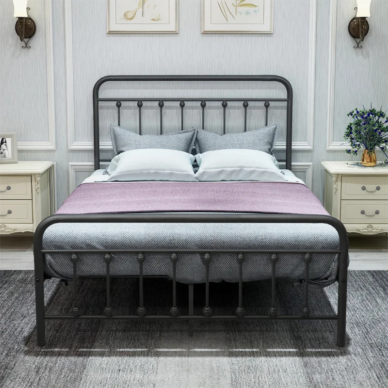 Foundation Headboard Footboard Heavy Duty Steel Slats\  Full Black