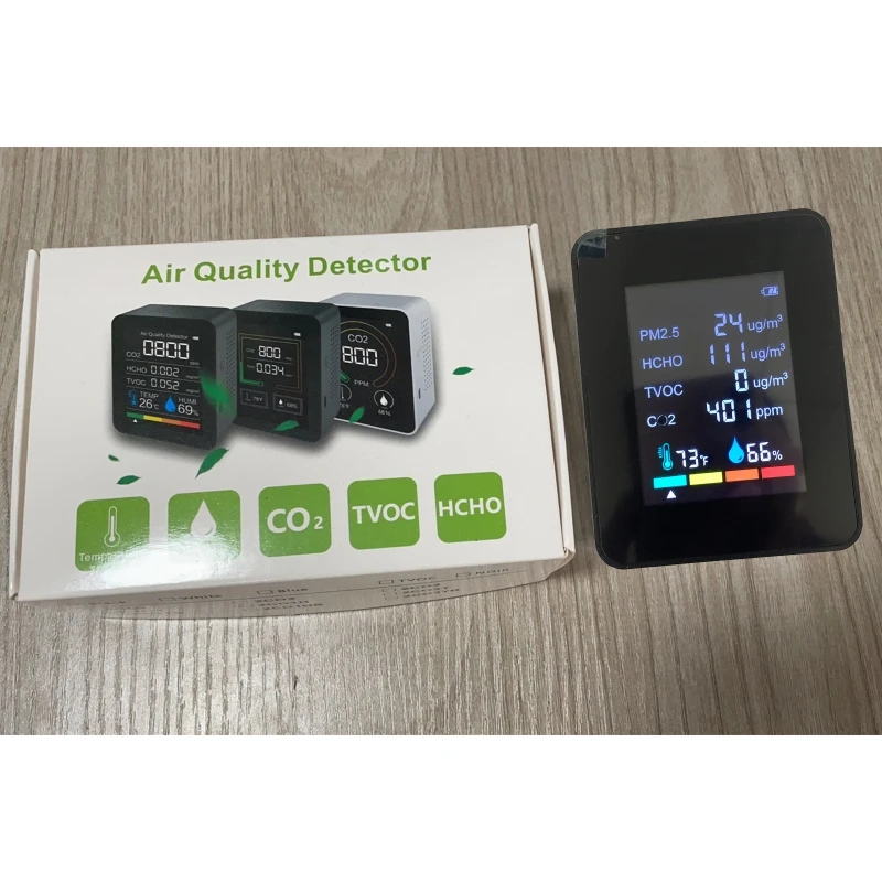 

Air Quality Monitor Carbon Dioxide Meter PM2.5 TVOC HCHO Analyzer Temp Humidity