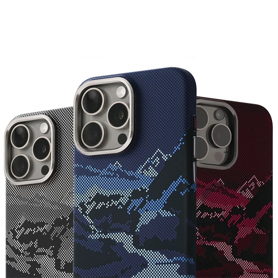 Фото Чехол для iPhone 17 16 15 14 Pro Max с абстрактным пейзажным рельефом, поддержкой MagSafe, беспроводной зарядкой, защитой объектива из сплава и жестким корпусом из поликарбоната №1