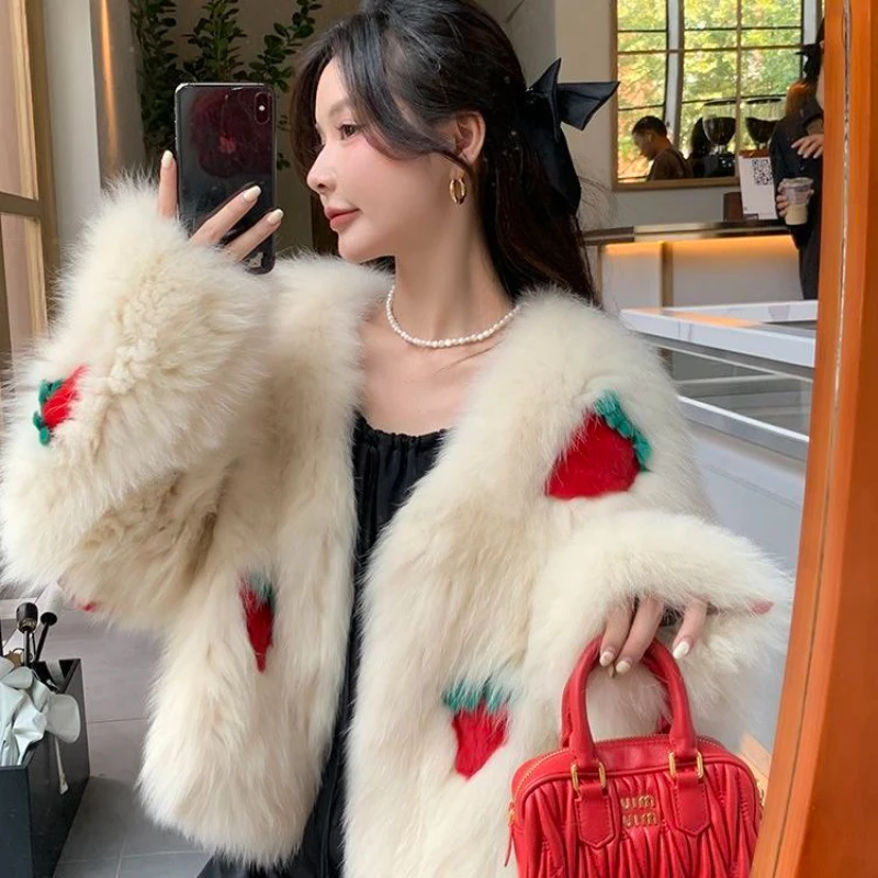 

Woman Fashion Winter Print Jacket Female Faux Fur Coat Print Fake Fox Fur Thick Stand-up Collar Warm Outerwear Overcoats G145