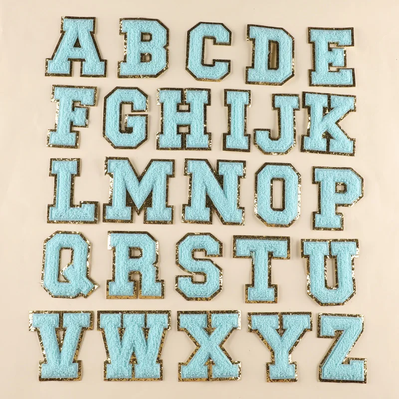 

1pc Light Blue Letter Iron on Patch for Clothes Clothing Thermoadhesive Patches for Jackets Stickers Badges Embroidered Applique