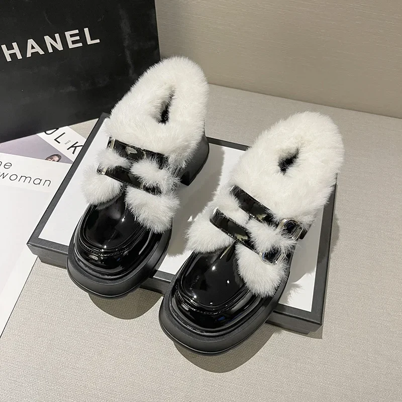 Новинка Зима 2024 маленькие кожаные Туфли Мэри Джейн на толстой подошве для женщин