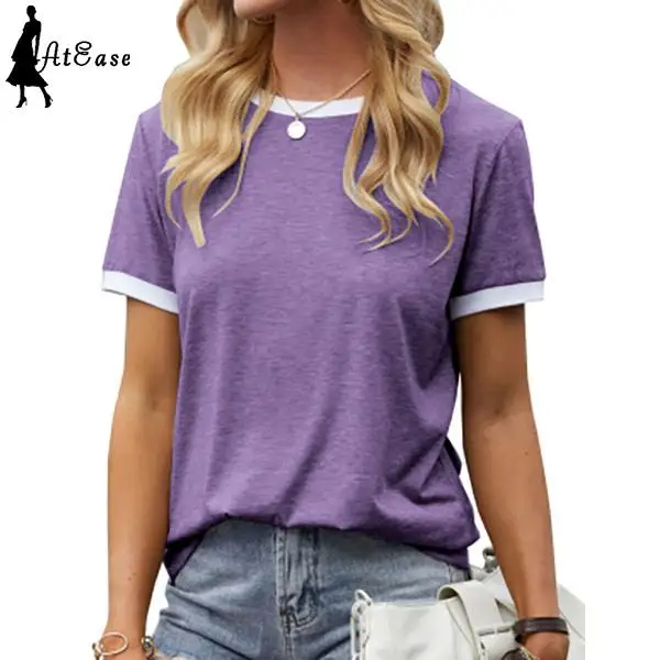 

T-shirt for Women Graphic T Shirts Short Sleeve Round Neck Top Casual Slim Solid Color Women Clothes