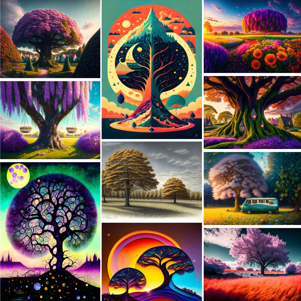 

Алмазная живопись с фантазийными деревьями, пейзаж, новая коллекция 2023, декор для комнаты, полноразмерная Алмазная вышивка крестиком, детский подарок