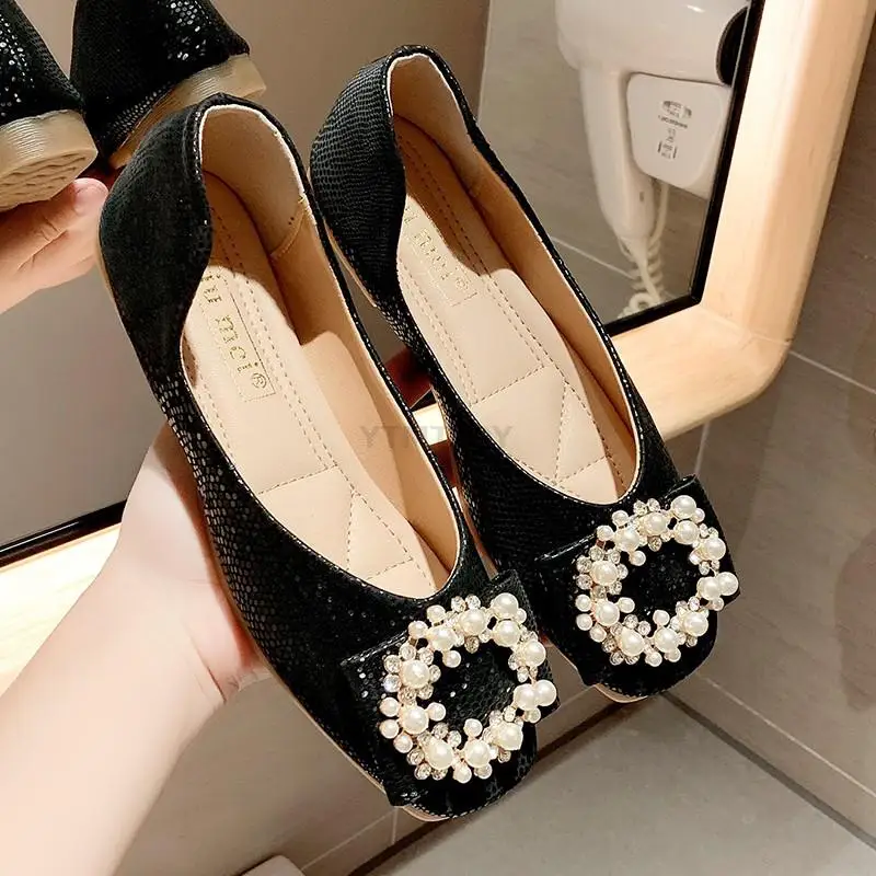 

Woman Shoes Fashion Square Head Pearl Crystal Soft Bottom Casual Comfort Black Ytmtloy Loafers Mocasines Mujer 2021