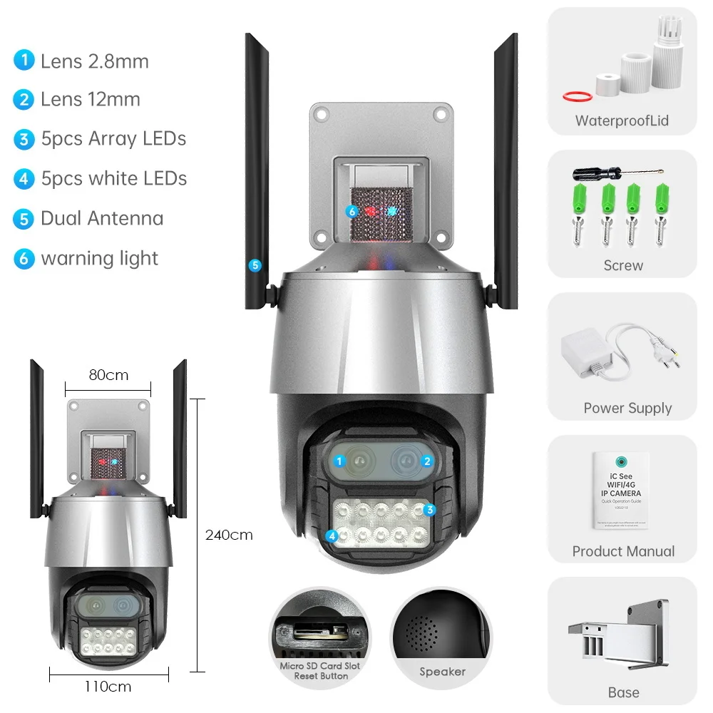 

8MP WiFi Camera with Anti-theft Siren Alarm Dual-Lens 8X Digital Zoom Camera Night Vision Human Detect Security CCTV IP Camera