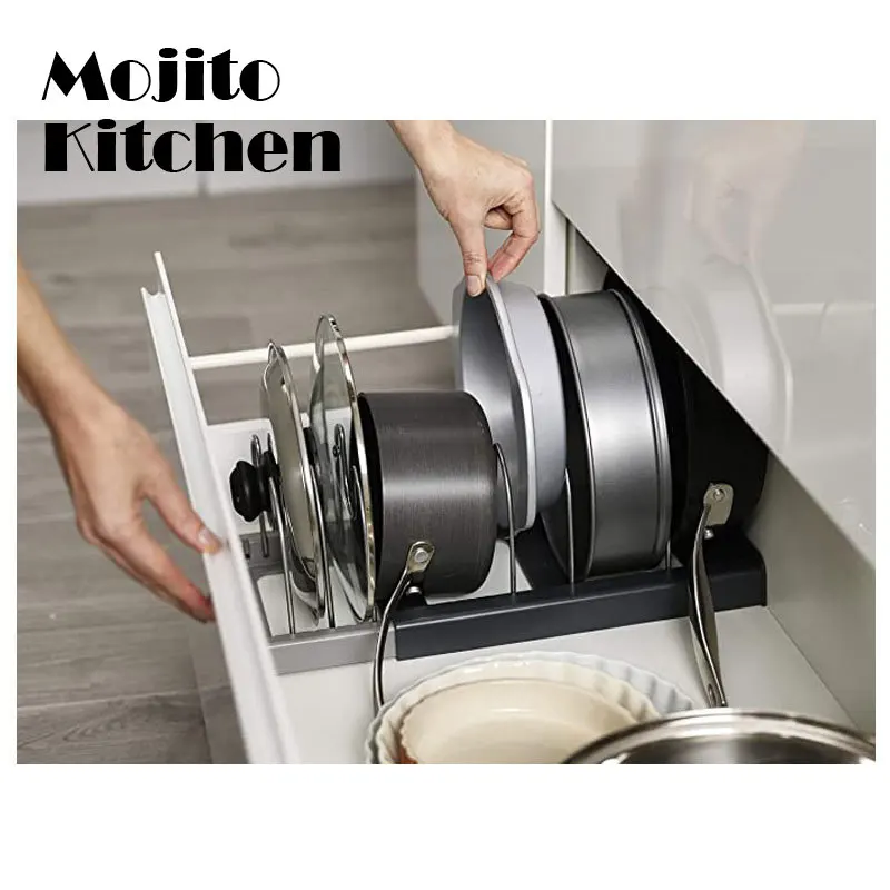 Кухонный шкаф органайзеры для кастрюль и сковородок расширяемая полка хранения