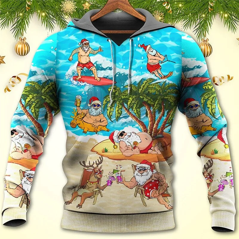 

3D Забавный пуловер с рисунком Санта-Клауса, пингвина, снеговика, толстовки для мужчин и детей, Милая зимняя Толстовка