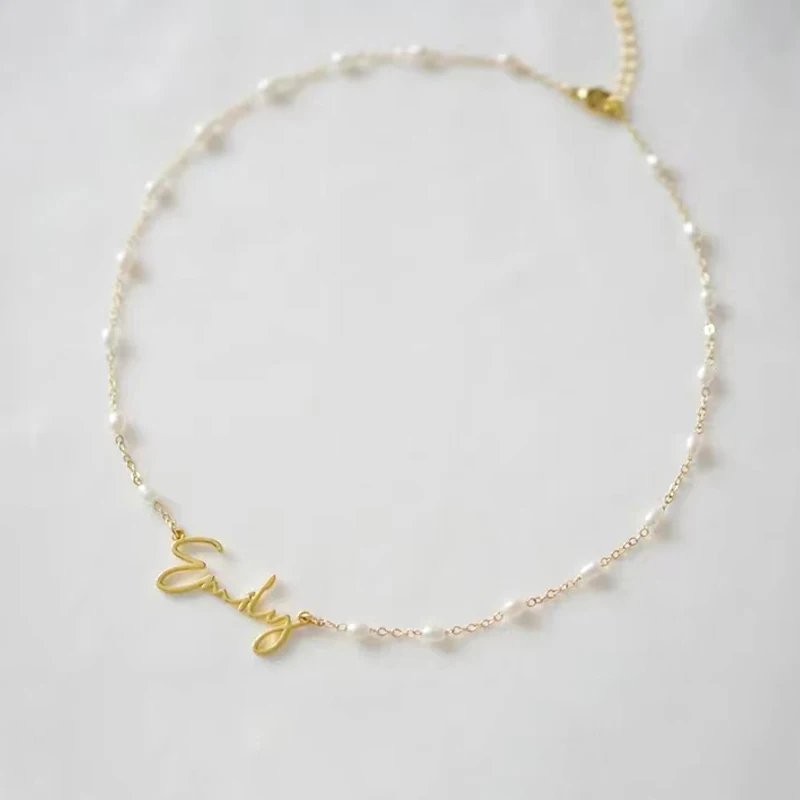 High-quality Unique Name Pendant Necklace Gold Silver-color Stainless Steel Chain Oval Pearl Splicing Collar Birthday Gift