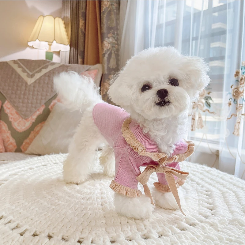 

Puppy Dog Autumn Clothing Soft Knit Cotton Pure Color Sweaters Cute Bow-knot Hoodies Sweater For Small Medium Dog Pet Clothes
