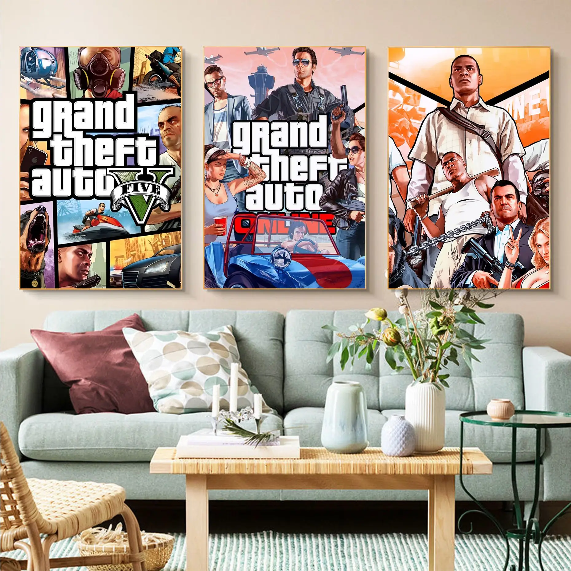 

Grand Theft Auto V Game Vintage Posters Sticky Decoracion Painting Wall Art White Kraft Paper Home Decor