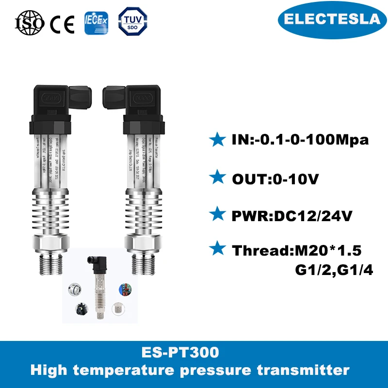 

Pressure Transmitter High Temperature Sensor 4-20mA Output For Water Gas Oil -0.1-0-100Mpa G1/4 DC24V Transducer