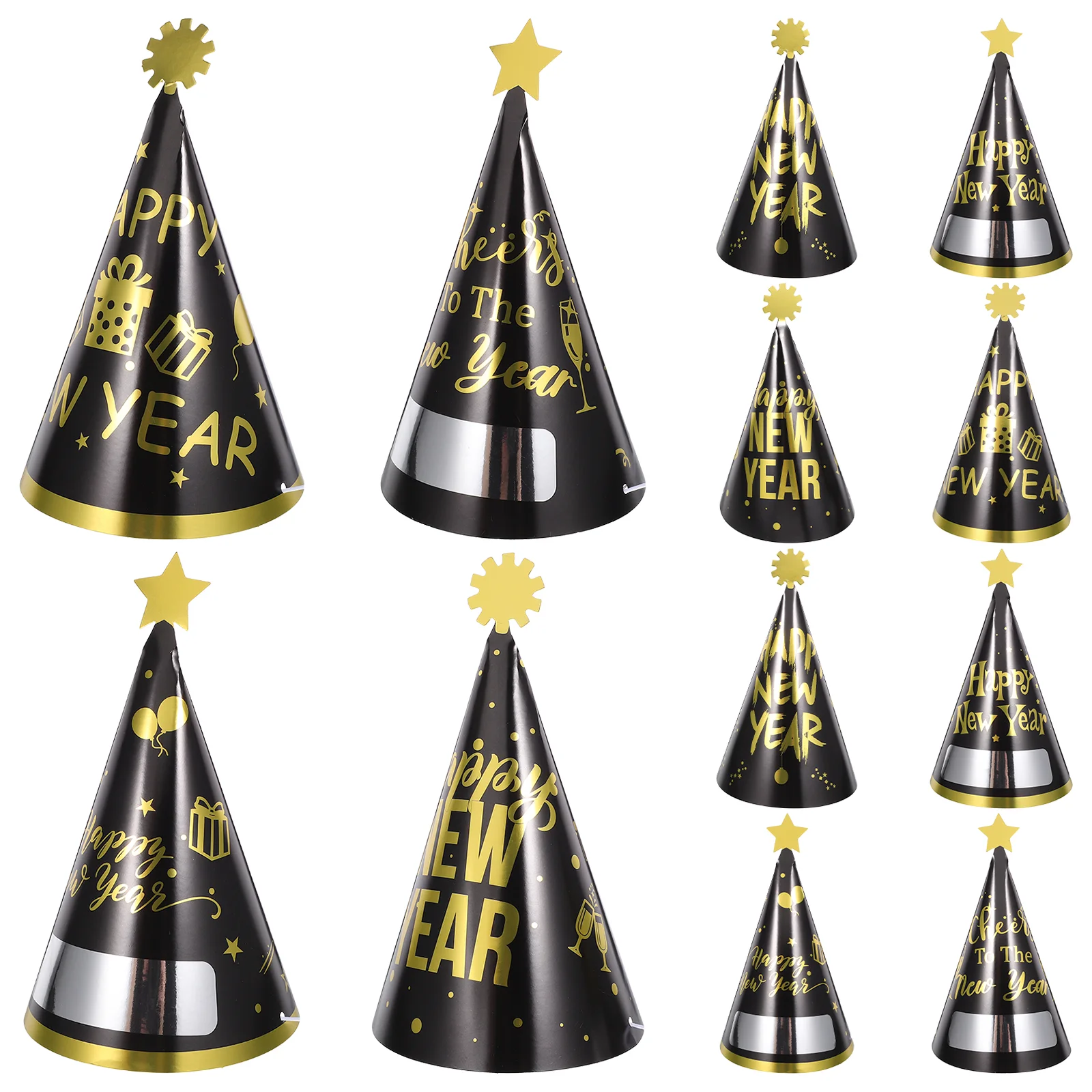 

12 шт., бумажные шляпы с надписью «Happy New Year»