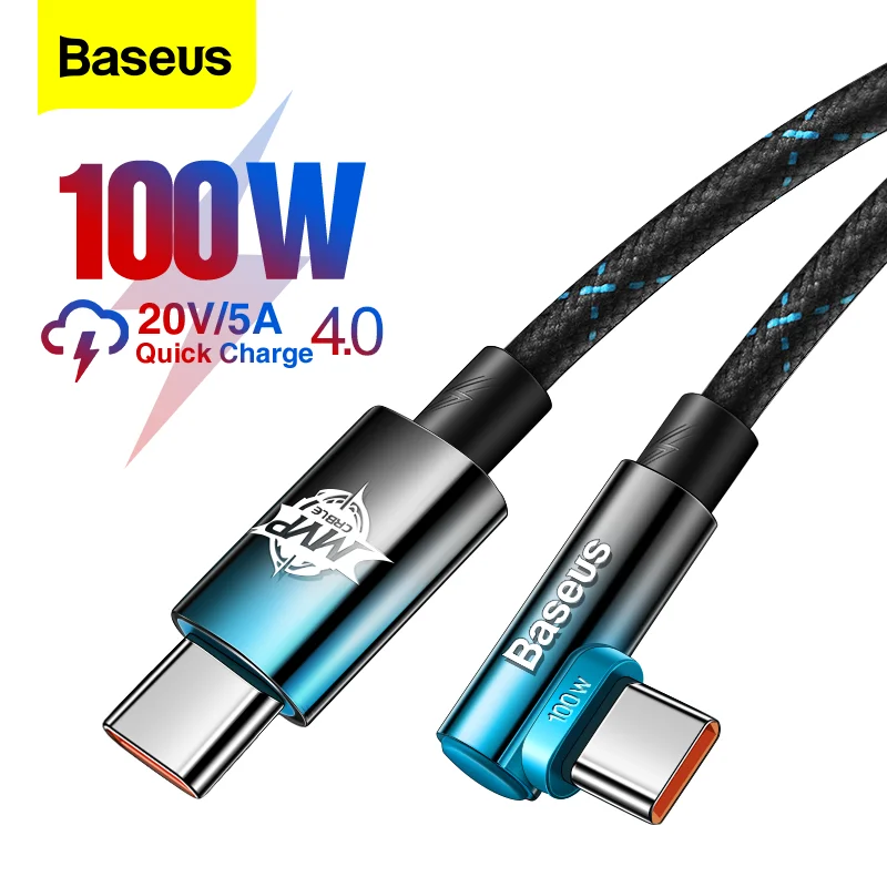 

Baseus USB Type C 100W PD Quick Charging 90 Degree Elbow Cable C To C QC4.0 5A Fast Charger Gaming Cable For Samsung S20 Macbook