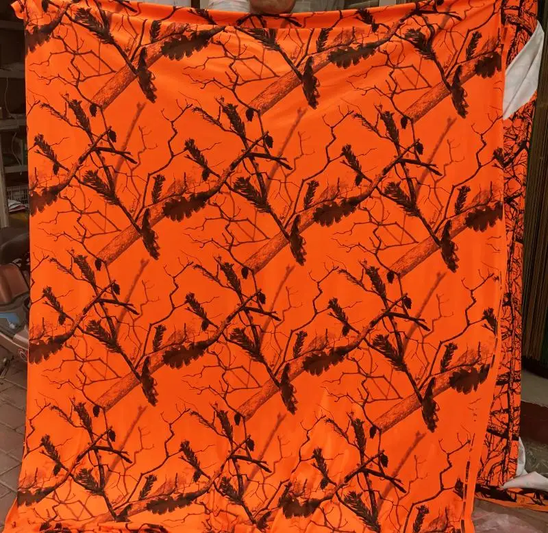 1.5M Width Tangerine Bionic Camouflage Cloth Polyester Knitting Elastic Soft Tree Camo Fabric for DIY Scarf Shirt Sofa Cover |