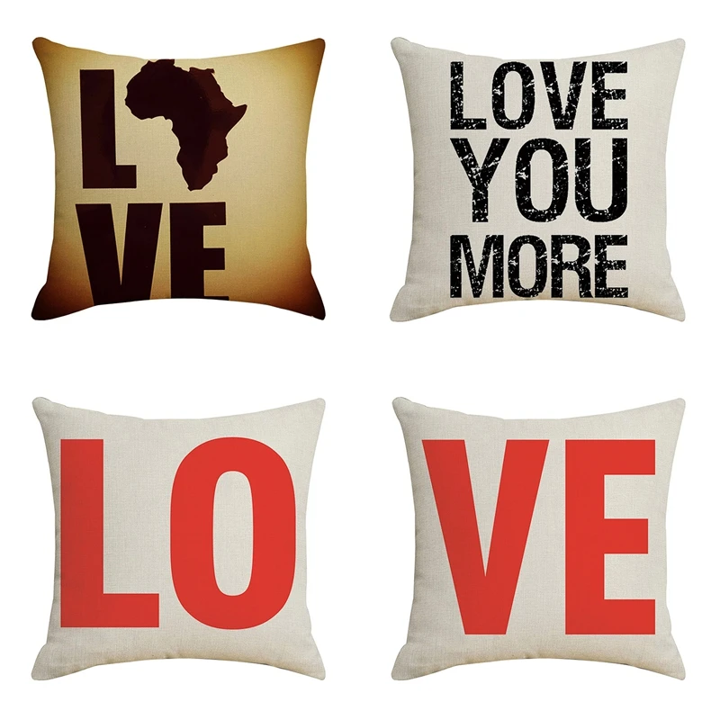 

4Pcs Valentine's Day Love Cushion Cover 45X45cm Linen Pillowcase Romantic Wedding/Love You More/ Party Home Decor Cover