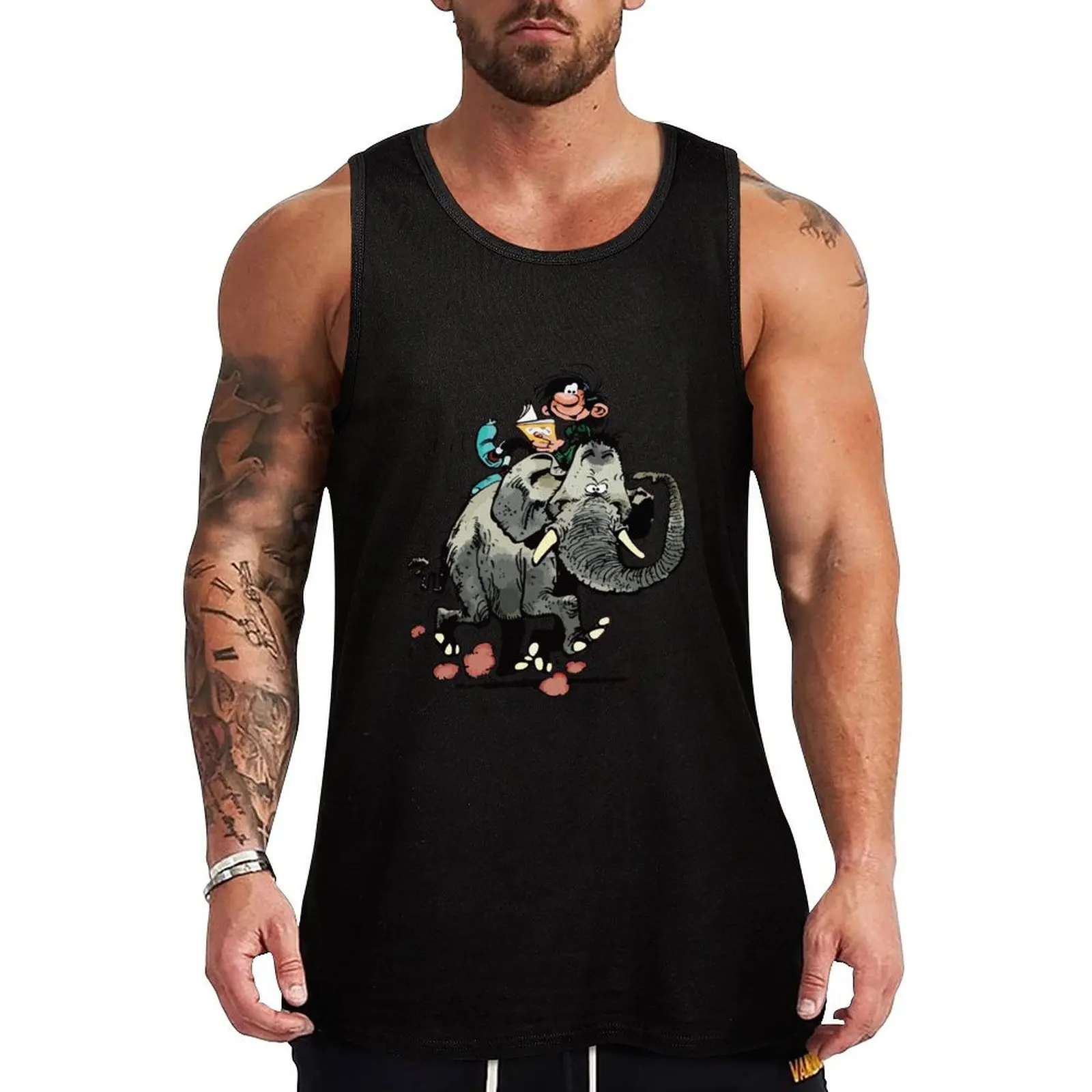 Gaston Goof on Elephant Tank Top мужская футболка из хлопка