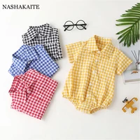 plaid baby clothes for kids newborn unisex sleepwear summer casual babys rompers boys blouse 0 18month baby bodysuit