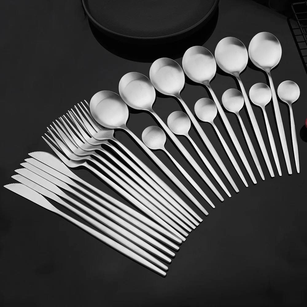 

Silver Dinnerware 16/24Pcs Matte Cutlery Set Silverware Set Stainless Steel Dinnerware Set Spoon Fork KnifeTanleware Dropship