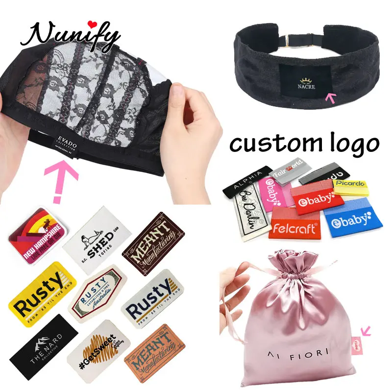 Nunify Custom Wig Logo Tags Of Cloth Label Personalized Brand For Wig Grip Printed Cotton Woven Sew Tags Organic  Ribbon Labels