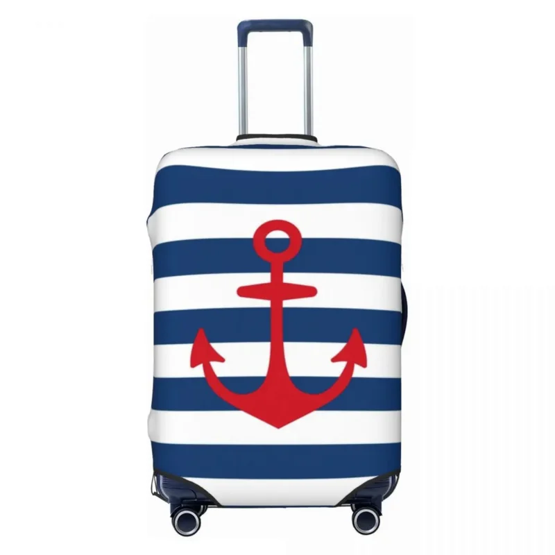 

Red Anchor On Navy Blue Stripes Suitcase Cover Dust Proof Nautical Sailing Sailor Luggage Protective Covers for 18-32 inch