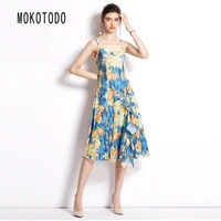 2022summer new women maxi party dresses ladies clothing causal vintage sexy elegant floral dress midcalf chiffon camisole dress