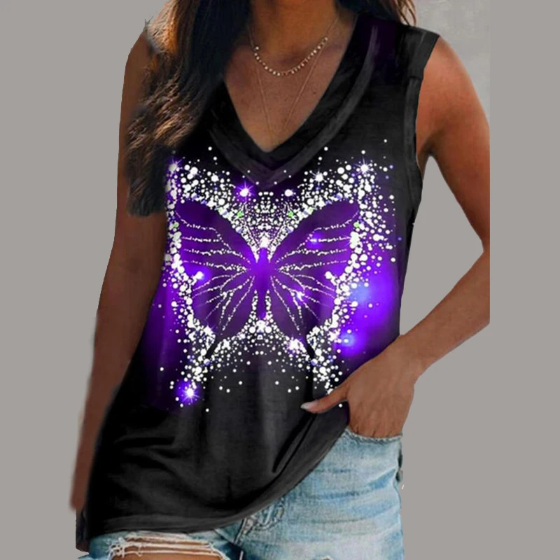 

Женская летняя футболка с V-образным вырезом и принтом бабочки