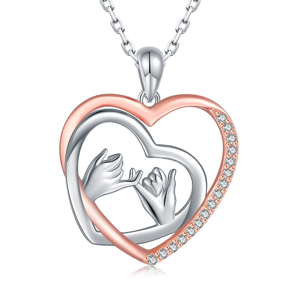 

925 Sterling Silver Pinky Swear Heart Pendant Necklaces Friendship Love Promise Jewelry Gifts for Women Girl Couples Best Friend