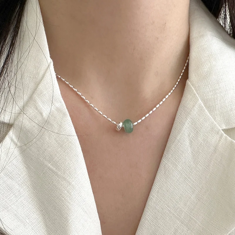 

925 Sterling Silver Hetian Corn Kernel Necklace Women's Simple Classic Elements Versatile Small Fresh Ring Collar Chain N0369