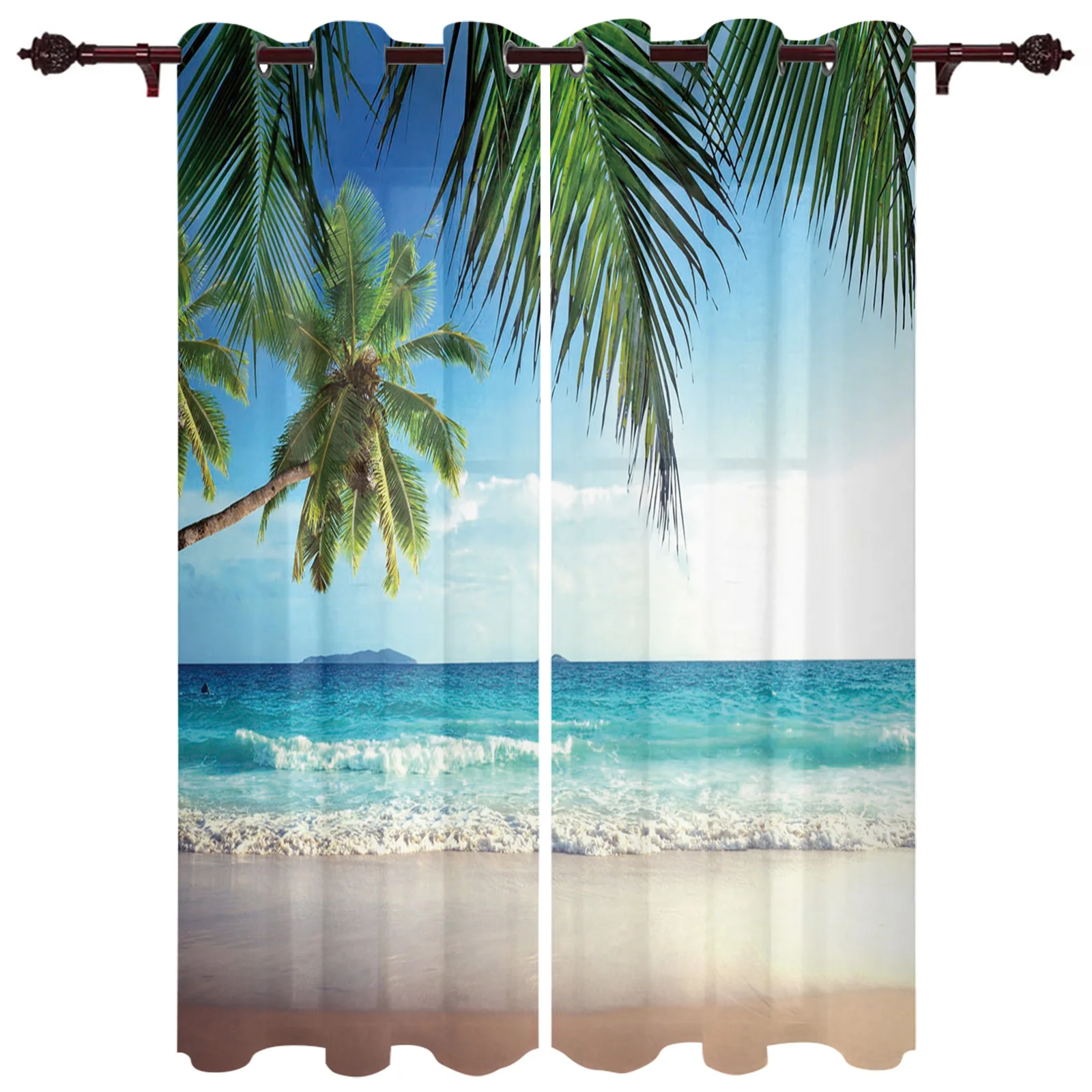 

Пляжные зернистые шторы с кокосовым деревом для гостиной, спальни, роскошные домашние декоративные занавески для кухни