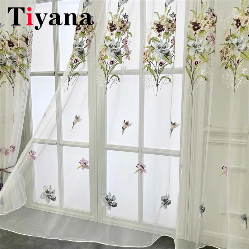

European Palace Luxury Colorful Flower Jacquard Embroidery Living Room Sheer Tulle Curtains For Bedroom Balcony Window Drapes