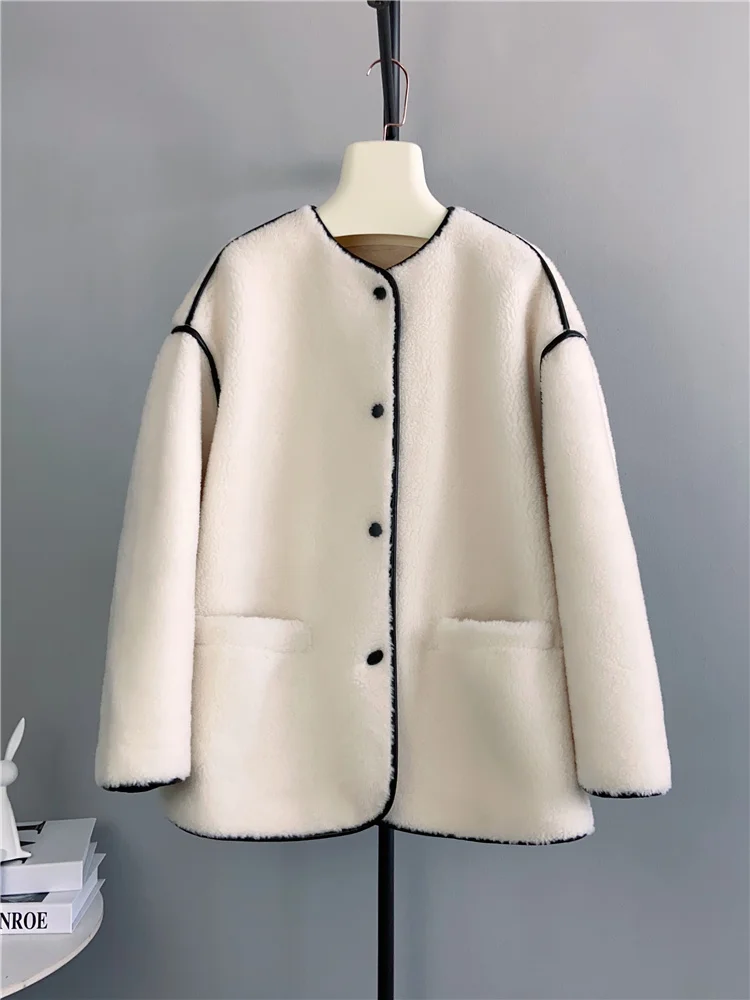 

Genuine luxury Solid round neck Australian pure wool lamb coat Autumn and winter 2023 new style sheep shearing fur one woman