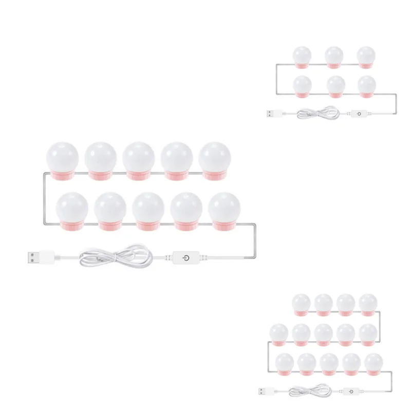 

LED Makeup Mirror Light Led Press Dimming Vanity Dressing Lamp Bulb USB 12V Make Up Mirror Wall Lamp