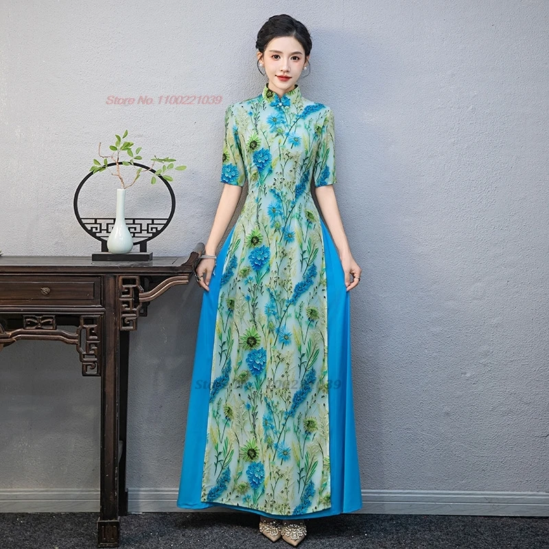 Традиционное платье aodai из Вьетнама 2024 года улучшенное вечернее с национальным