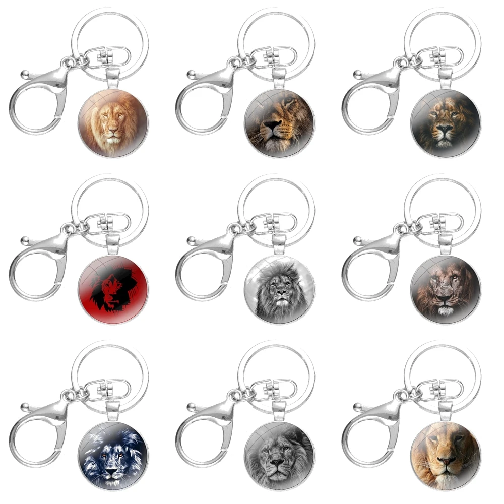 

Cartoon Creative Fashion Design Keychain Handmade Glass Cabochon Key Ring Holder Pendant Key Chains THE LION ANIMAL