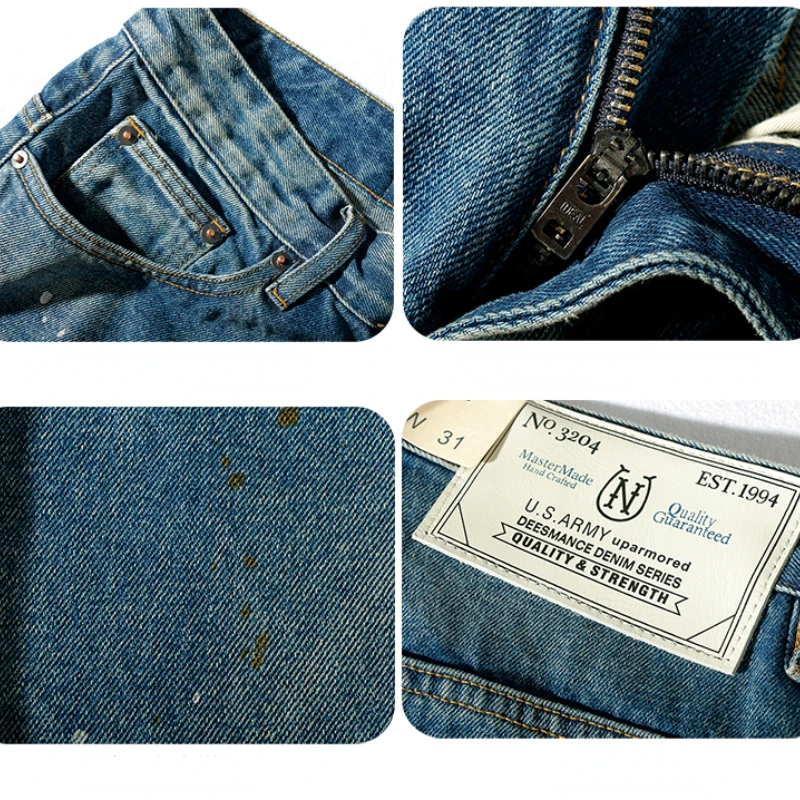 Loose jeans, men's tide, nine-minute pants, straight joker, thick and heavy denim, retro daddy pants in autumn and winter.