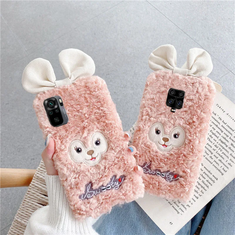 

Luxury Bowknot Fur Fluffy Plush Female Phone Case For Xiaomi Redmi 9T 10 10C Note 11 Pro 11S Mi 11 Lite 12 11T pro Poco M4 X4 5G