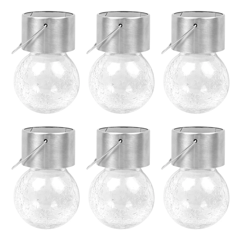 

6Pack Hanging Solar Lights Cracked Glass Ball Lights Decorative Ball Lights Tree Solar Lights For Garden Yard Patio