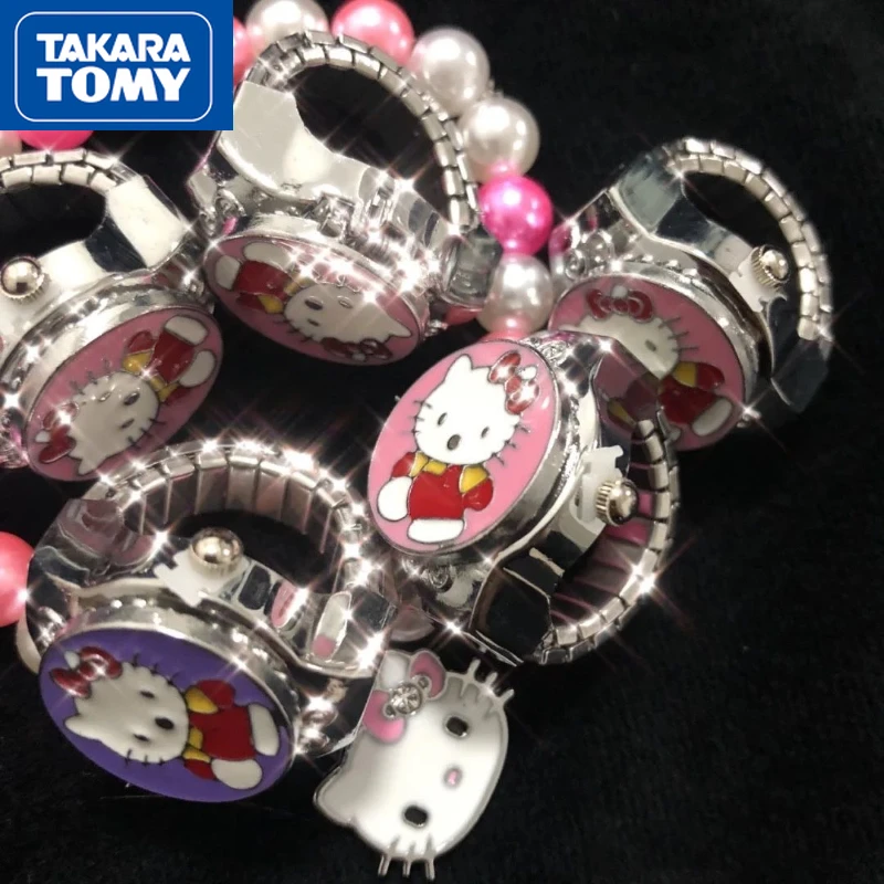 TAKARA TOMY הלו קיטי תלמיד טיטניום פלדה חמוד שעון טבעת מגניב ילדותי אור ונוח טבעת שעון אלקטרוני