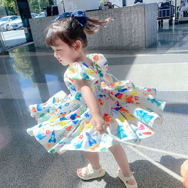 

1 2 3 4 5 6 7 8 Years Girls Casual Dress Kids Summer Swing Flared Dresses Children Birthday Party Costume Girls Doodle Clothes