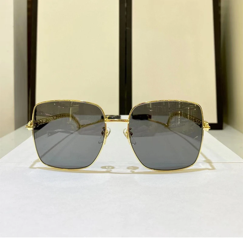 2023 top quality Square men's new sunglasses black stitching gold alloy frame glasses