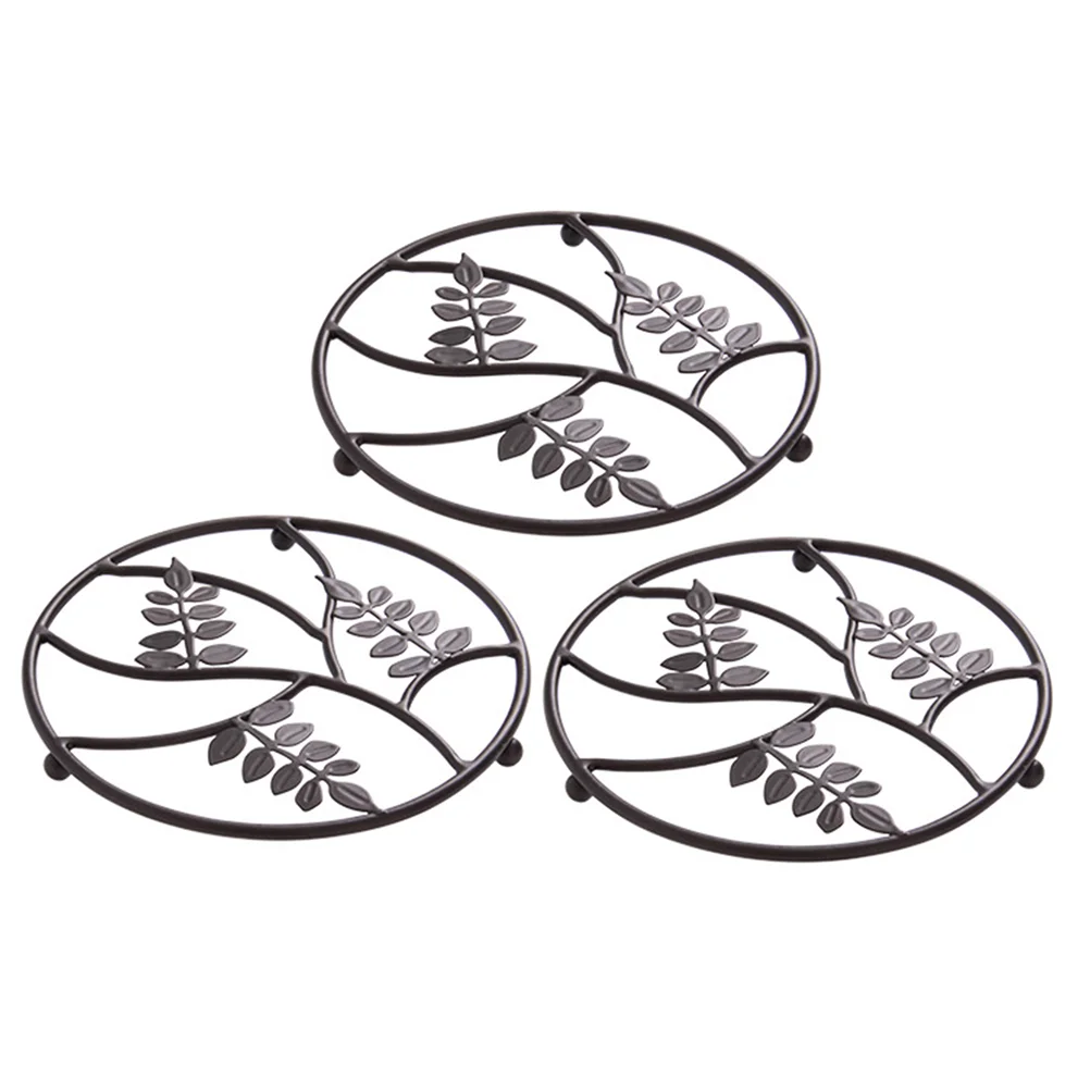 

3pcs Leaves Pattern Iron Tableware Mat Pot Dish Mat Table Heat Insulation Pad