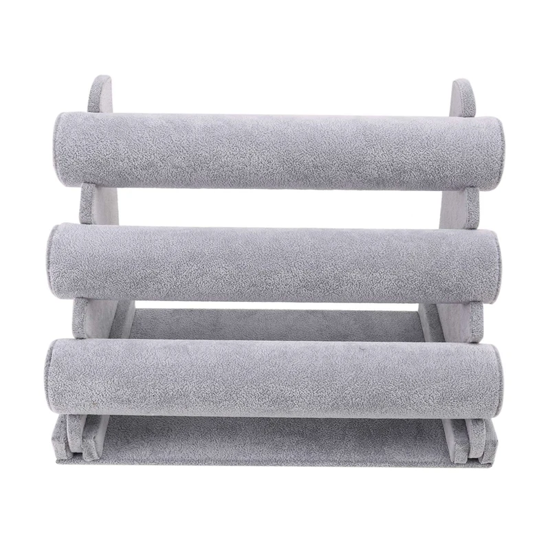 

Triple Bracelet Holder Jewelry Display Stand Watch Bangle Bar Necklace Storage Organizer Gray